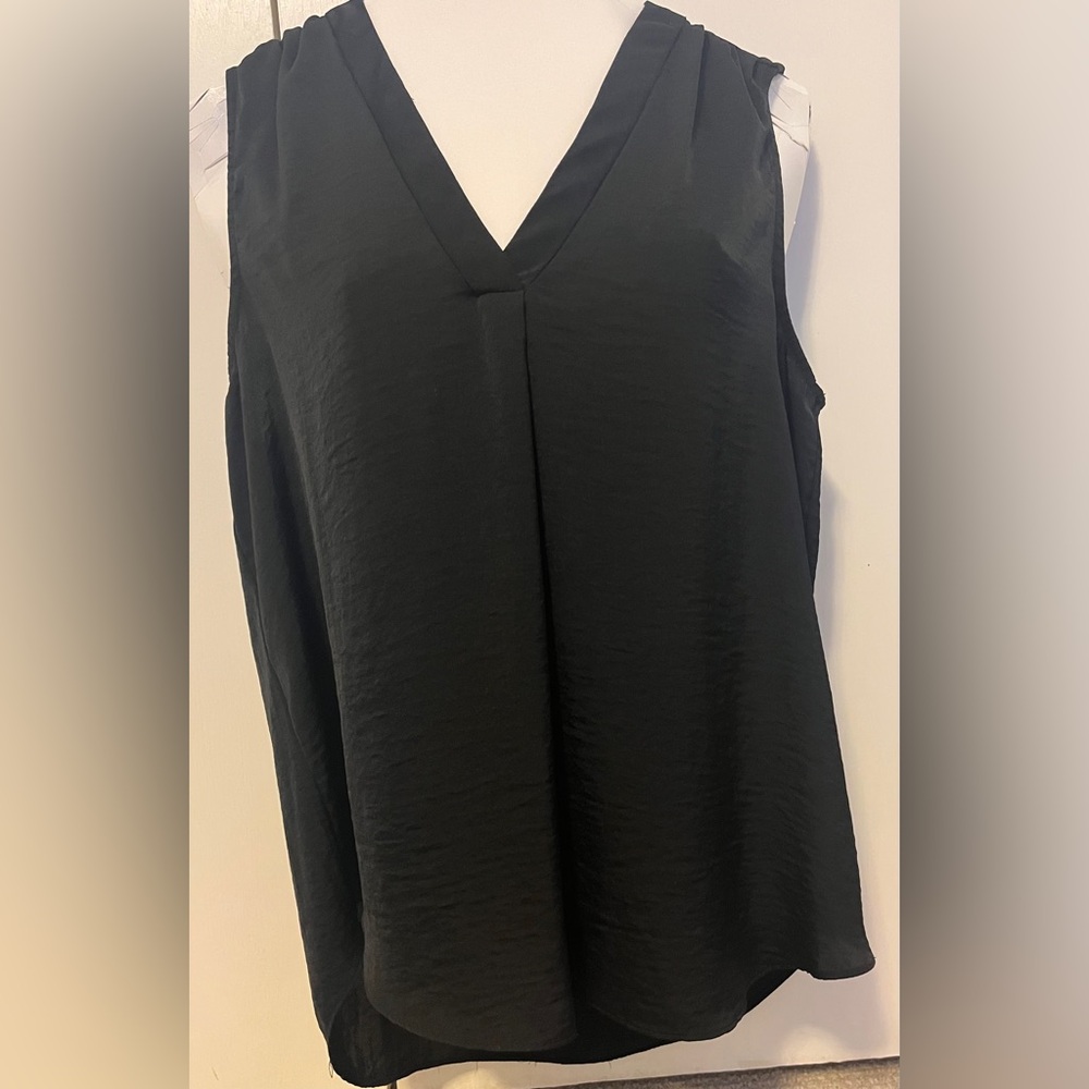 Two Vince Camuto Satin Black V-Neck Tank Tops
